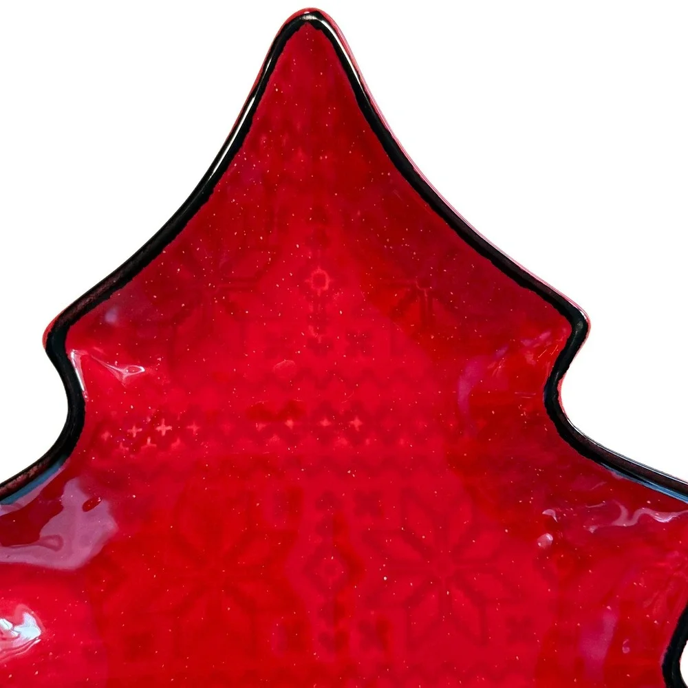 Southern Living Red Christmas Tree Platter Set of 2 Handcrafted Portugal